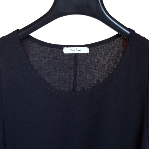Linen Tank Top Womens Large Black New Round Neck Sleeveless, Tres Bien - Picture 10 of 11